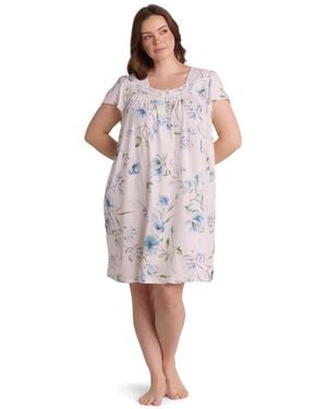 Miss Elaine Plus Size Short-sleeve Printed Short Gown - Multicolor