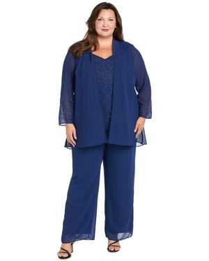 R & M Richards Plus Size Open Front Jacket - Blue