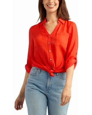 Bcx Texture Gauze Button-up Shirt - Red