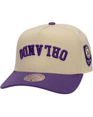 Mitchell & Ness Cream/purple Orlando City Sc Upside Down Pro Pinch Snapback Hat - Gray