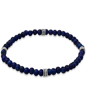Steeltime Sterling Silver And Lapis Beaded Stretch Bracelet - Blue