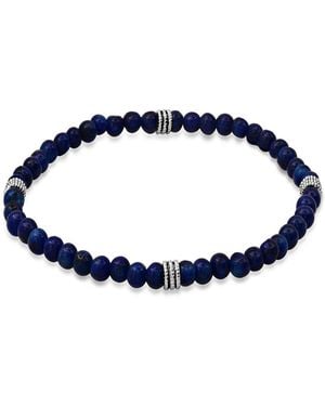 Steeltime Sterling Silver And Lapis Beaded Stretch Bracelet - Blue