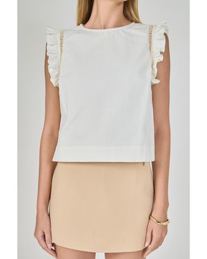 Endless Rose Sleeveless Embroidered Shoulder Top - Natural