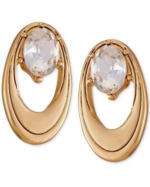 Tahari Tone Crystal Open Oval Stud Earrings - Metallic