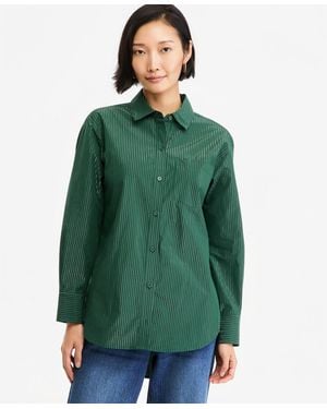 On 34th Lurex-stripe Oversized Button-down Top - Green