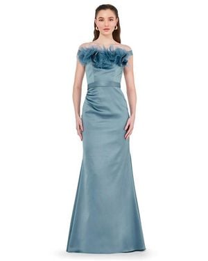 Amiri Organza Floral Detail Pleated Satin Gown - Blue
