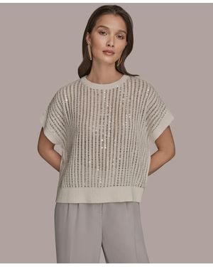 Donna Karan Short-sleeve Crewneck Sweater - Gray