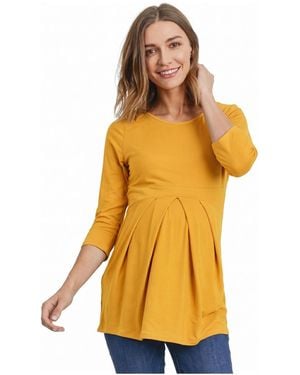 Hello Miss Maternity Three-quarter Sleeve Front-pleat Top - Yellow