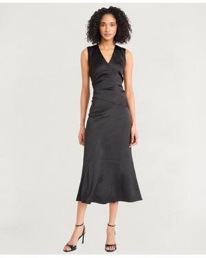 Luxely Satin V-neck Sleeveless Midi Dress - Black