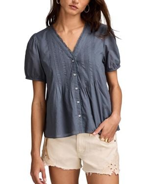 Lucky Brand Cotton Short-sleeve Pintuck Top - Blue