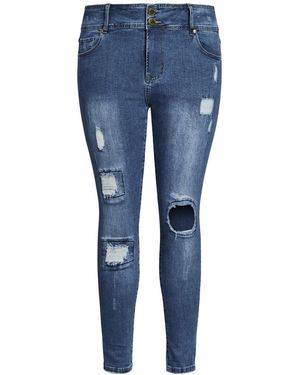 City Chic Plus Size Patched Apple Skinny Jean - Blue