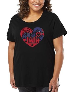 LA Pop Art Plus Size July 4th Heart Word Art T-shirt - Black