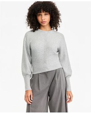 BarIII Sculpted Crewneck Long-sleeve Cardigan - Gray