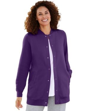 Woman Within Plus Size Within Fleece Baseball Jacket - Purple