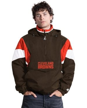 Starter Brown Cleveland Browns The Throwback Half-zip Hooded Jacket - Black
