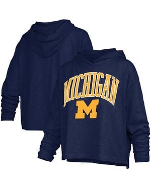 Pressbox Michigan Wolverines Nelson Arch Over Logo Long Sleeve Hooded Slub T-shirt - Blue