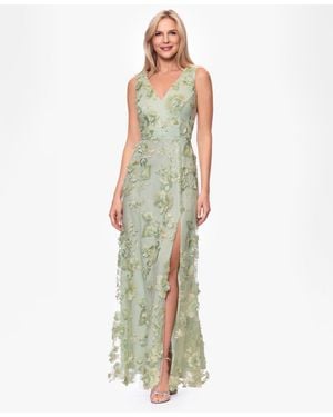 Xscape V Neck 3d Embroidered Gown - Green