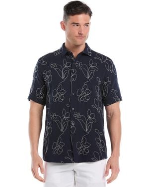 Cubavera Embroidered Short Sleeve Button Down Shirt - Blue
