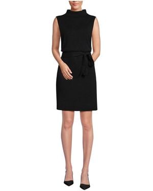 Lands' End Cotton Blend Short Sleeve Mock Neck Sweater Dress - Black