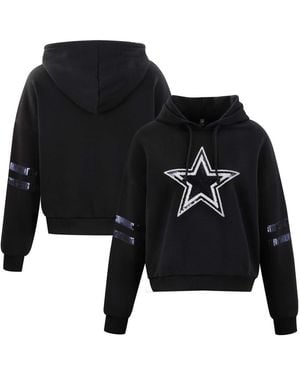 Cuce Dallas Cowboys Cropped Sequins Pullover Hoodie - Black