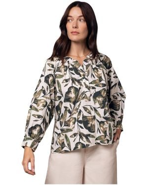 Celtic & Co. Relaxed Cotton Printed V-neck Blouse - Multicolor