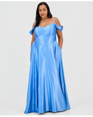 B Darlin Trendy Plus Sweetheart-neck Satin Gown - Blue