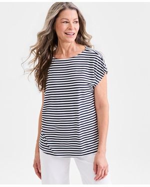 Style & Co. Petite Striped Short-sleeve Top - Blue
