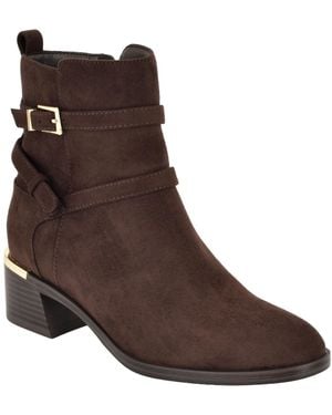 Calvin Klein Jasen Buckle Strap Block Heel Booties - Brown