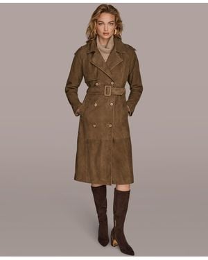 Donna Karan Double Breasted Belted Trench Coat - Brown