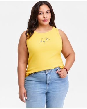 On 34th Plus Embroidered Boatneck Tank Top - Yellow