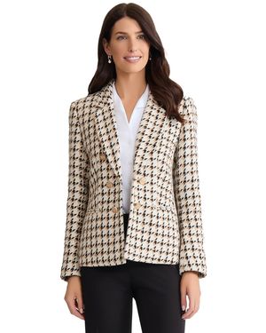 Jones New York Petite Tweed Houndstooth Long Sleeve Jacket - White