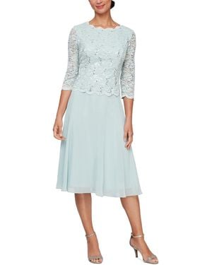 Alex Evenings Sequined Lace Contrast Dress - Blue