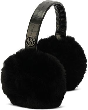 Michael Kors Michael Logo Charm Croc-embossed Fuzzy Ear Warmers - Black