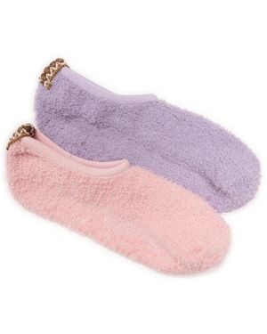 Muk Luks 2 Pair Pack Low Cut Footie Cozy Socks - Purple