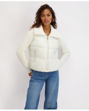 Kensie Mixed Media Short Puffer - White