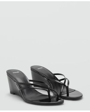 Mango Crisscross Straps Wedge Sandals - Black