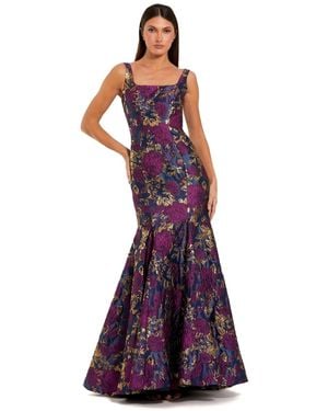Mac Duggal Sleeveless Floral Brocade Trumpet Gown - Purple