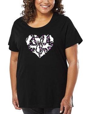 LA Pop Art Plus Size Cat Heart Art T-shirt - Black