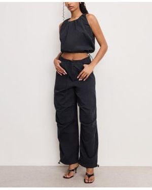 GOOD AMERICAN Cotton Twill Parachute Bubble Top Twill Drawcord Hem Parachute Pants - Blue
