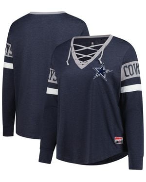 KTZ Dallas Cowboys Plus Size Throwback Lace-up Long Sleeve T-shirt - Blue