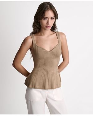 BCBGMAXAZRIA Peplum Rib Sleeveless Tank Top - Brown