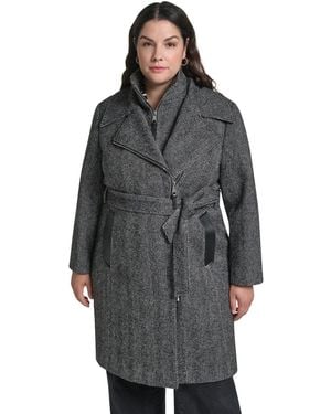 DKNY Plus Size Wool-blend Belted Wrap Coat - Gray