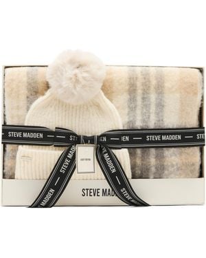 Steve Madden English Plaid 2-piece Beanie And Scarf Set - Natural