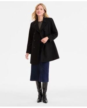 Anne Klein Double Breasted Peacoat Exclusively At Macys P Xxs Xxl - Blue