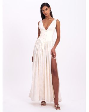 Miss Circle Sabrina High Slit Jacquard Maxi Dress - Pink