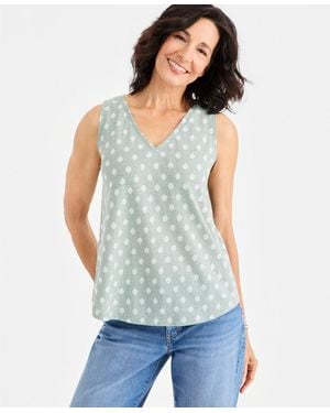 Style & Co. Printed V-neck Tank Top - White