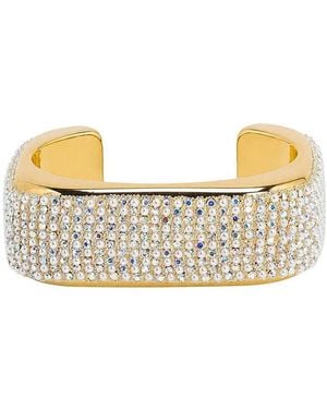 SOH Imitation Pearl And Crystal Gold-tone Adjustable Pave Open Cuff Bracelet - Metallic