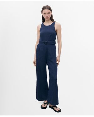 Mango Long Soft Denim Jumpsuit - Blue