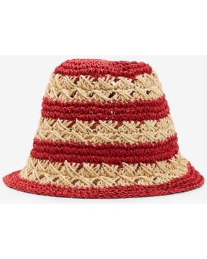 Steve Madden H-carly Striped Crochet Straw Bucket Hat - Red