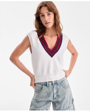 BarIII Sleeveless V-neck Sweater Vest - White